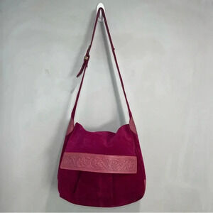 Dark Red Suede Shoulder Purse .